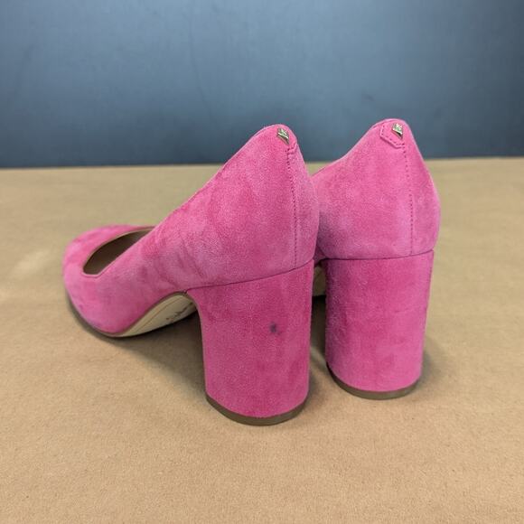 Sam Edelman Junie Hot Pink Block Heels Pumps Womens 8 Slip On Suede Leather - Picture 5 of 6